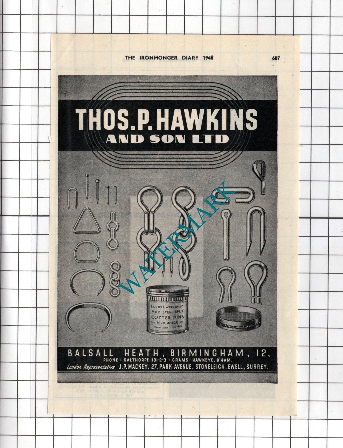 Thos P Hawkins and Son Ltd Balsall Heath Birmingham - 1948 Small Advert
