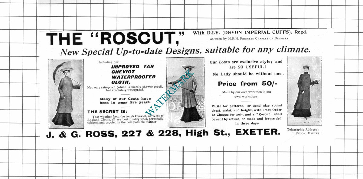 J & G Ross Exeter  - 1903 SMALL ADVERT / Print
