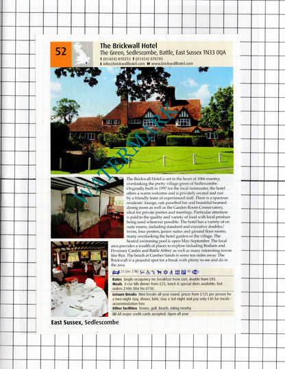 Rye Lodge Hotel Rye Sussex / The Brickwall Hotel Sedlescombe Sussex -2011 Advert