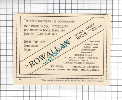 The London Hotel Ryde Isle Of Wight Hollis /  Rowallan Ryde Marsh - 1938 Advert