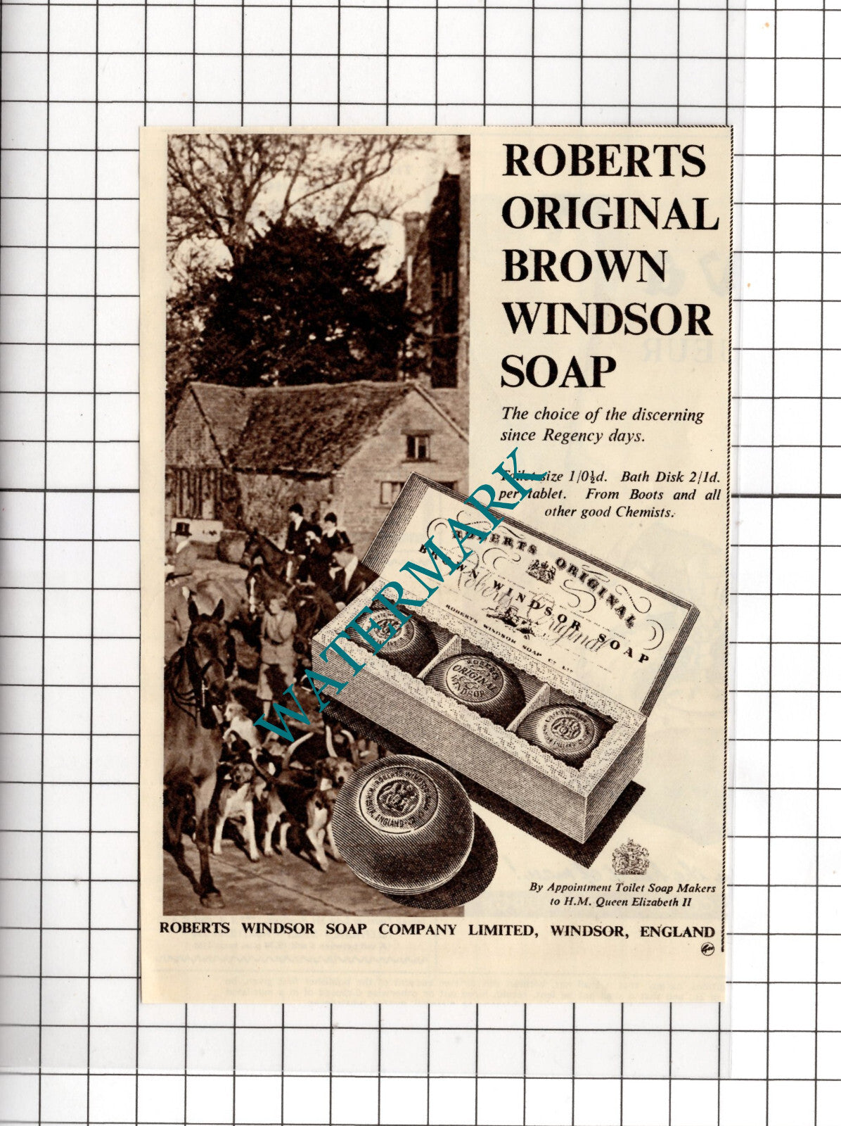 Roberts Windsor Soap Company Brown Winsdor Soap ADVERT- 1956 Cutting