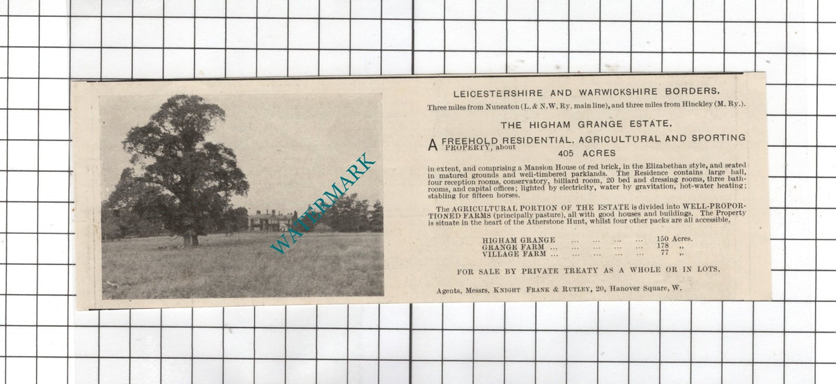 The Higham Grange Estate   - 1916 House Sale Advert