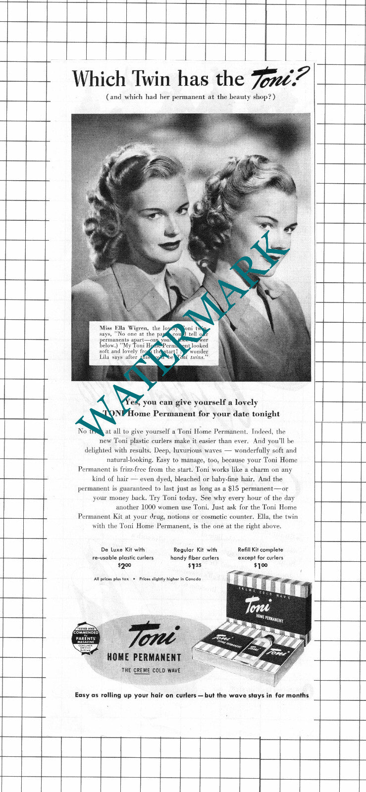 Miss Ella Wigren Toni Home Permanent ADVERT -   1947 Clipping / Print