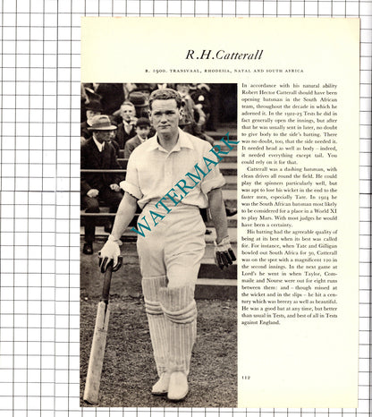 W H Ponsford Cricketer / Robert Catterall  Cricket - 1952 Book Print