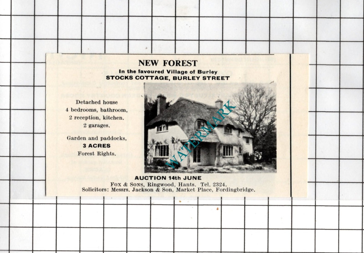 Stocks Cottage Burley Street Hampshire Small House Sale Advert - 1967