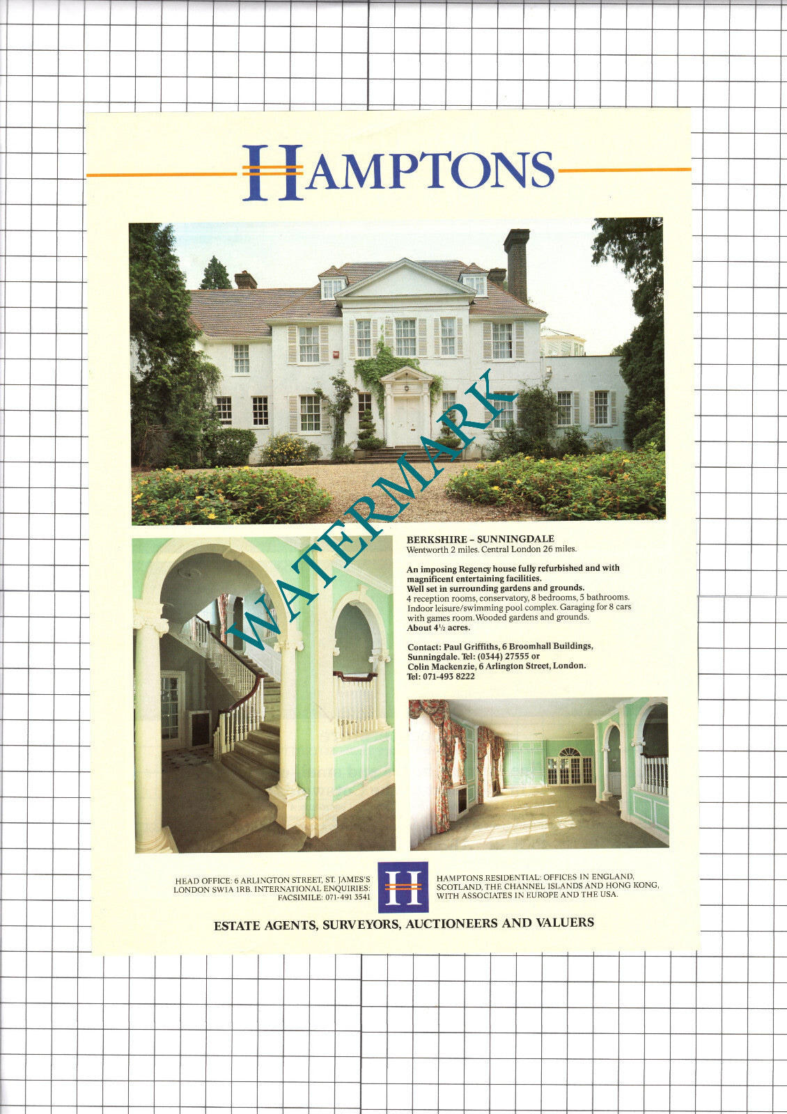 Sunningdale Berkshire House Sale Advert - 1991 Clipping