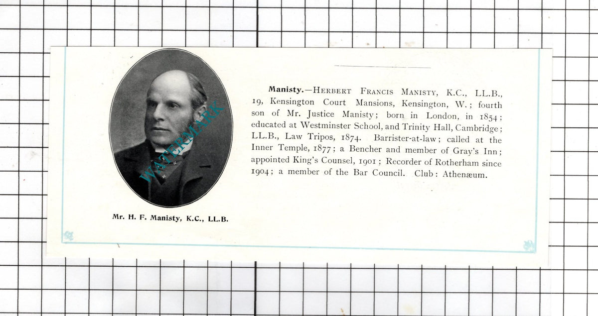 James Robert Mellor London / Herbert Francis Manisty KC-  c.1905 Clipping
