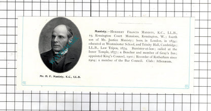 James Robert Mellor London / Herbert Francis Manisty KC-  c.1905 Clipping