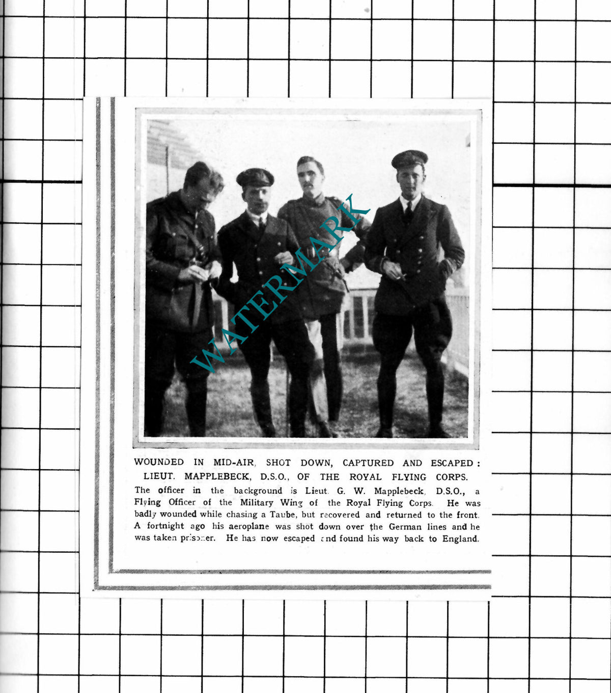 Lt G W Mapplebeck Royal Flying Corps WW1- 1915 Small Clipping / Print