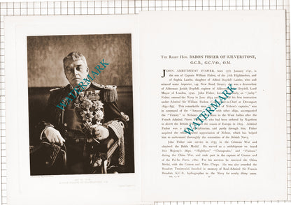 John Arbuthnot Fisher Baron Fisher Of Kilverstone - 1920's Article / Print