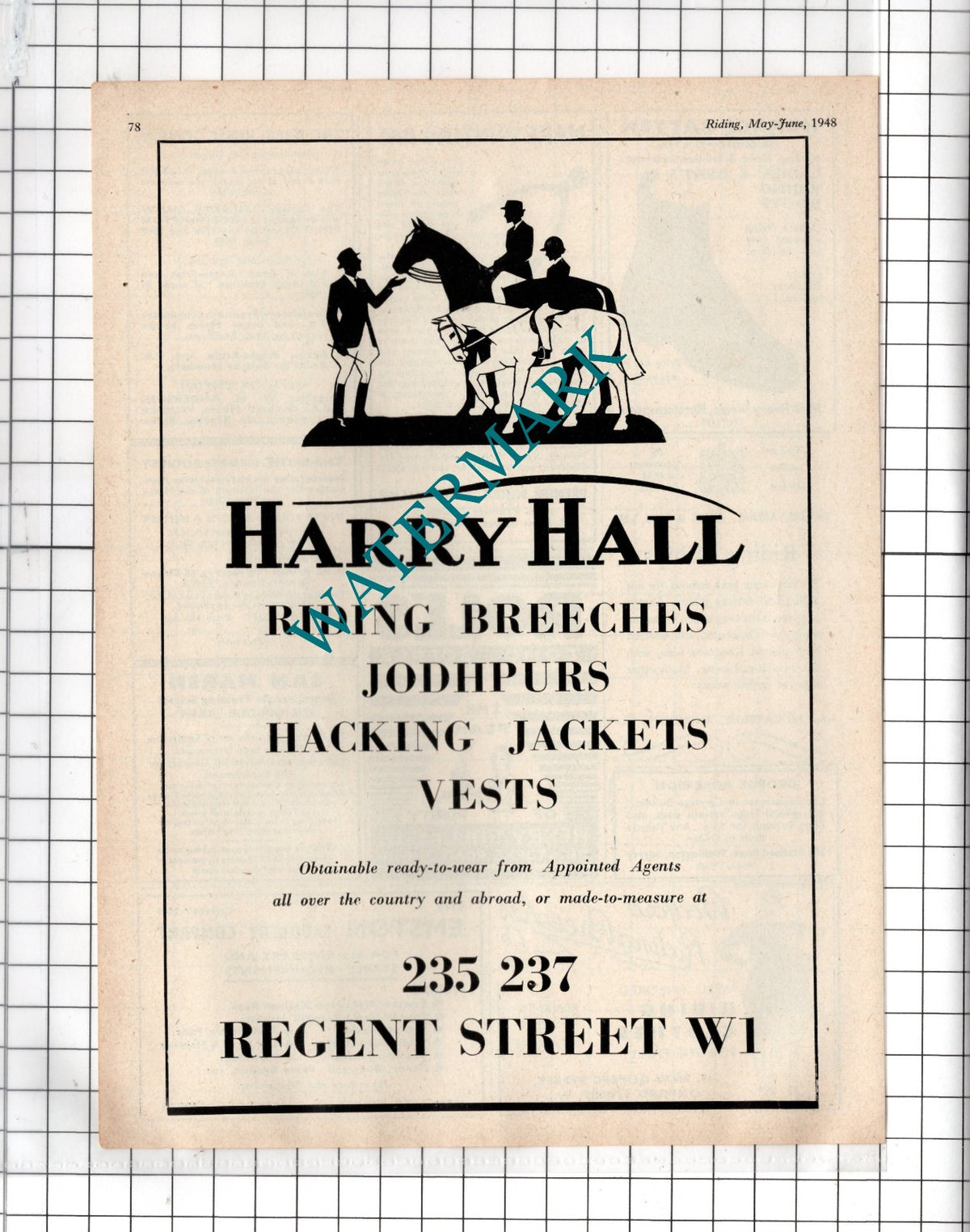 Harry Hall Riding Supplies Regent Street London  - 1948 Advert