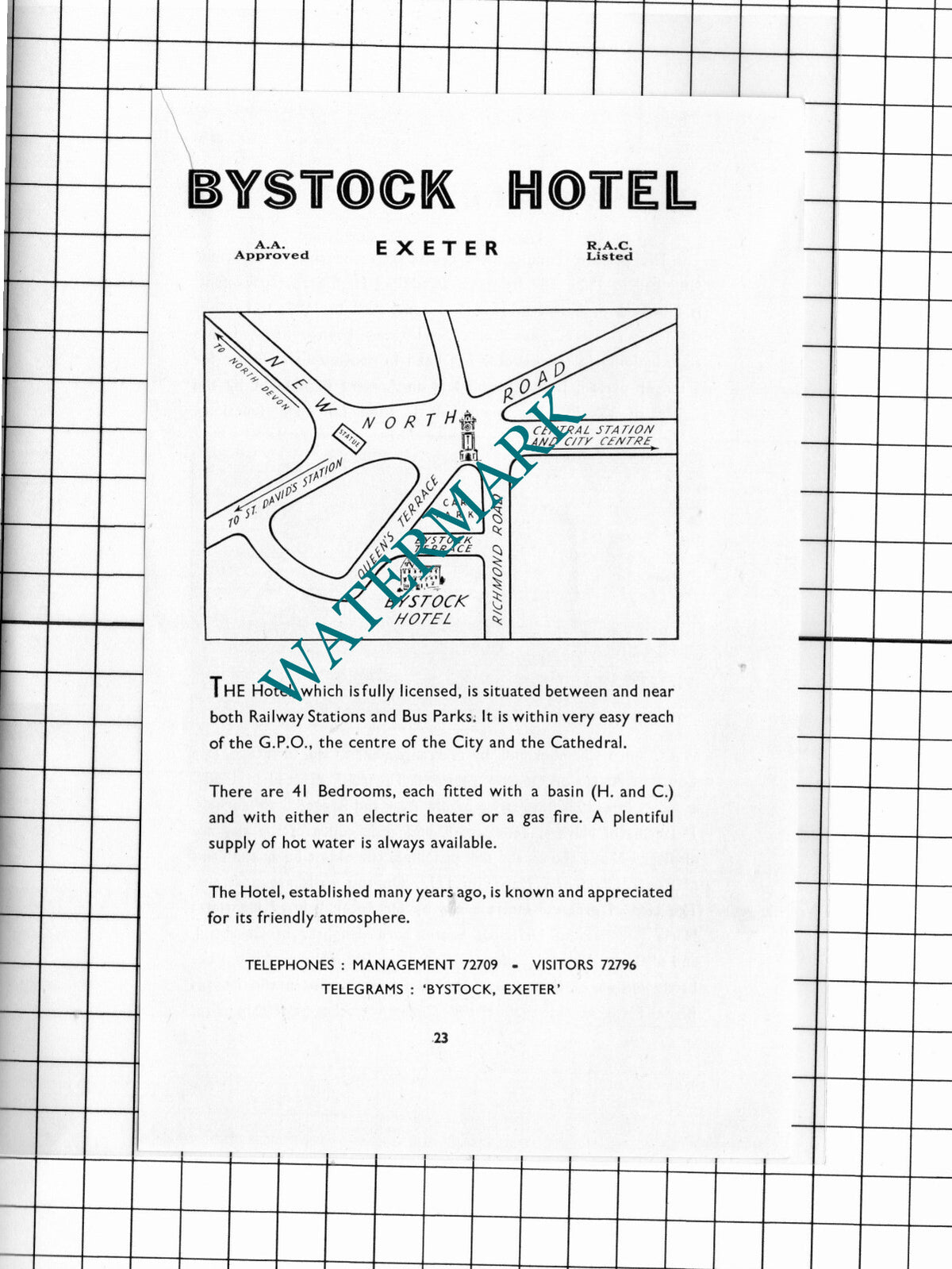 Bystock Hotel Exeter Devon Advert  - 1957 Cutting