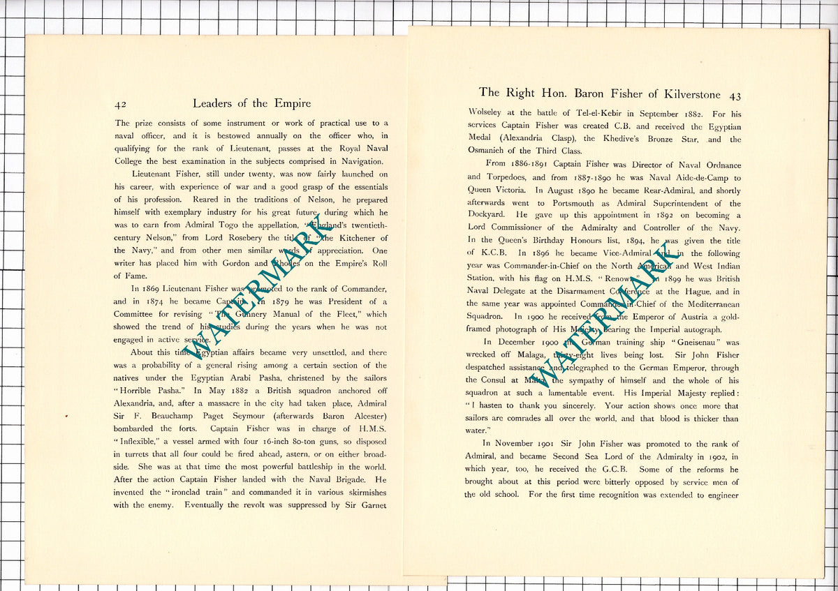 John Arbuthnot Fisher Baron Fisher Of Kilverstone - 1920's Article / Print