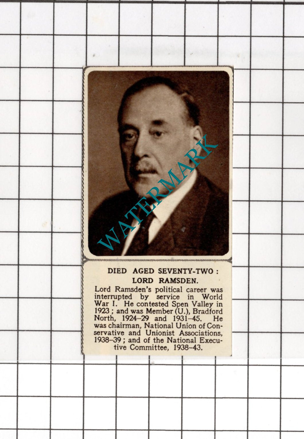 Lord Ramsden Obituary - 1955 SMALL News Cutting