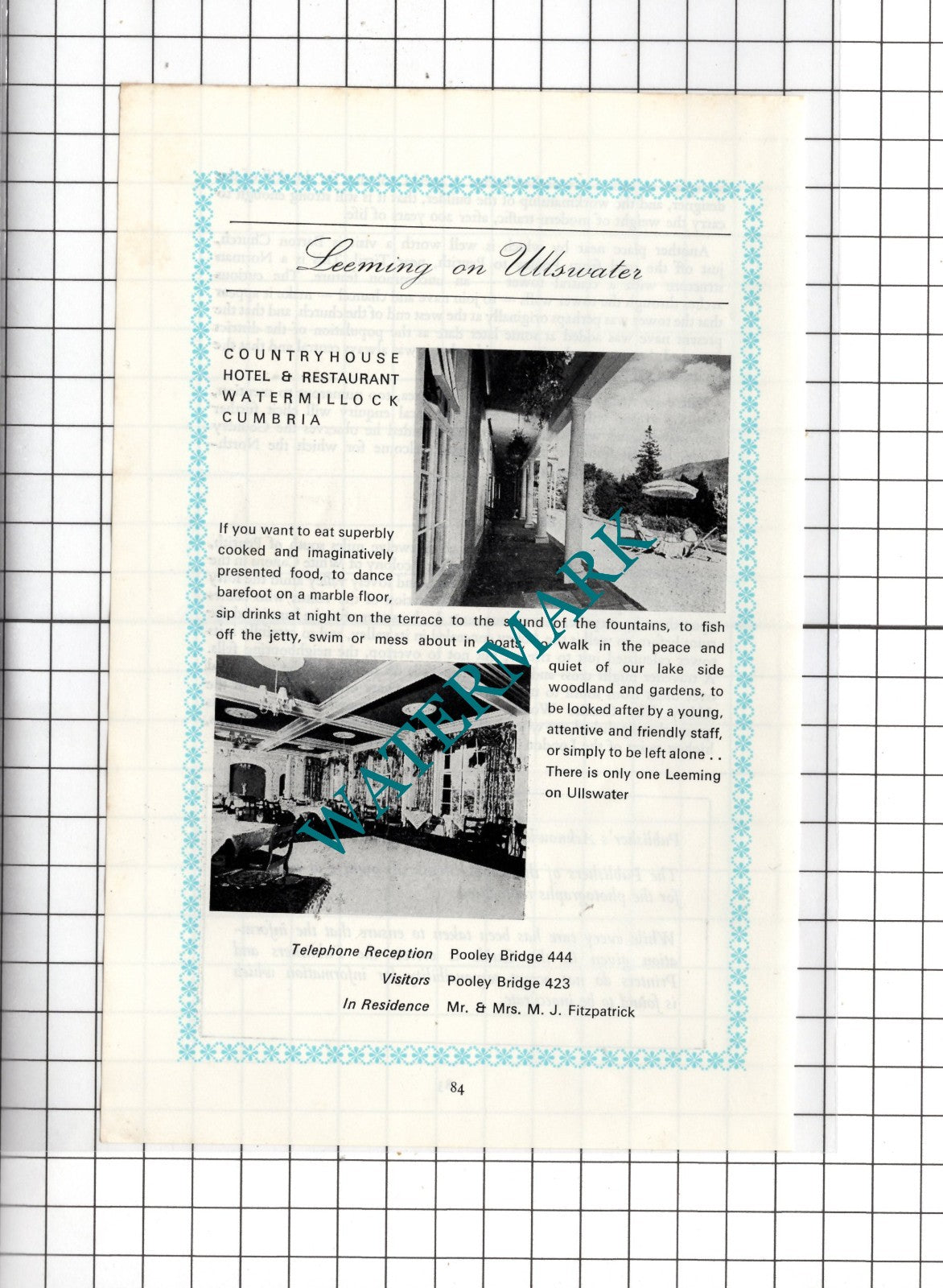 Leeming House Hotel Watermillock Cumbria Fitzpatrick - c.1975 Advert