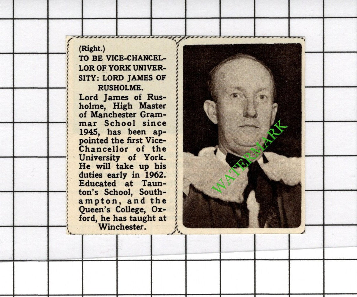 Lord James Of Rusholme Manchester Grammar School - 1961 SMALL Cutting