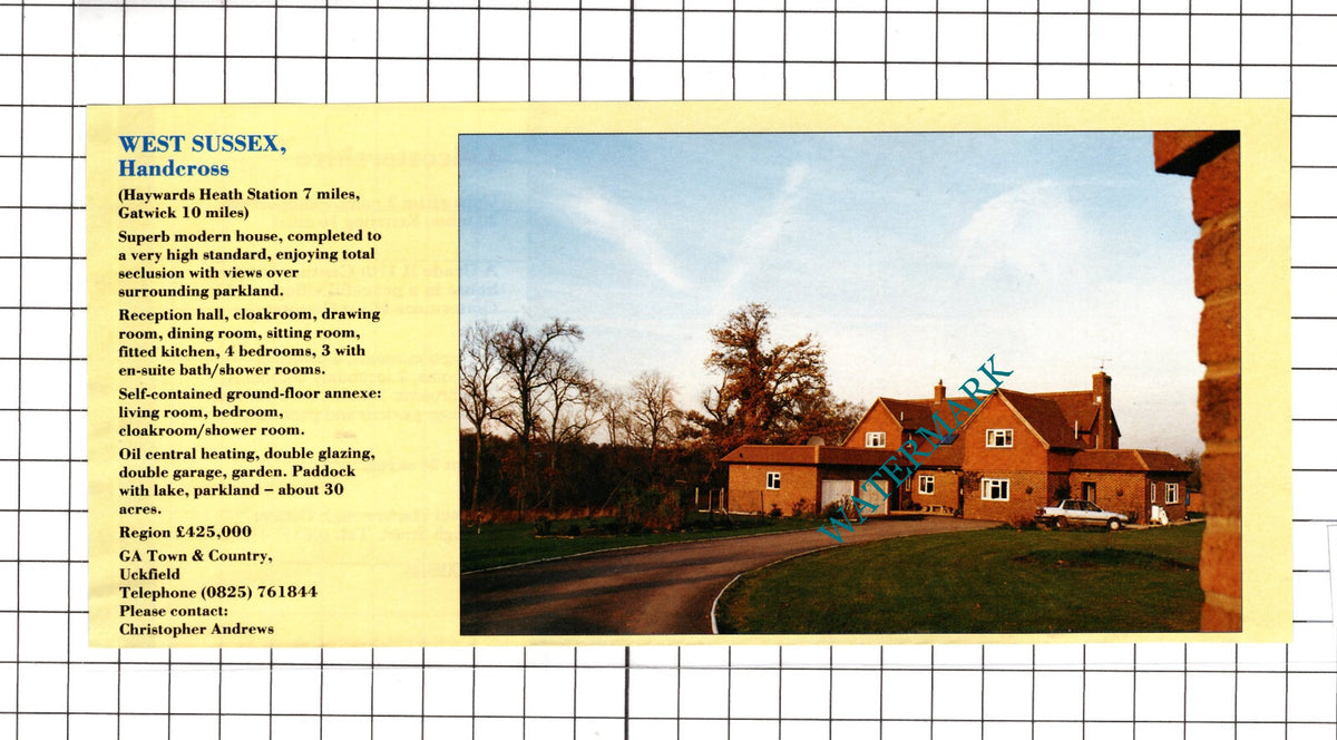 Handcross Sussex House Sale Advert  - c.1990 Cutting / Print
