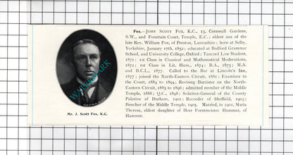 John Scott Fox Selby Yorkshire / Joseph Gatey Keswick Cumbria  -  1905 Clipping