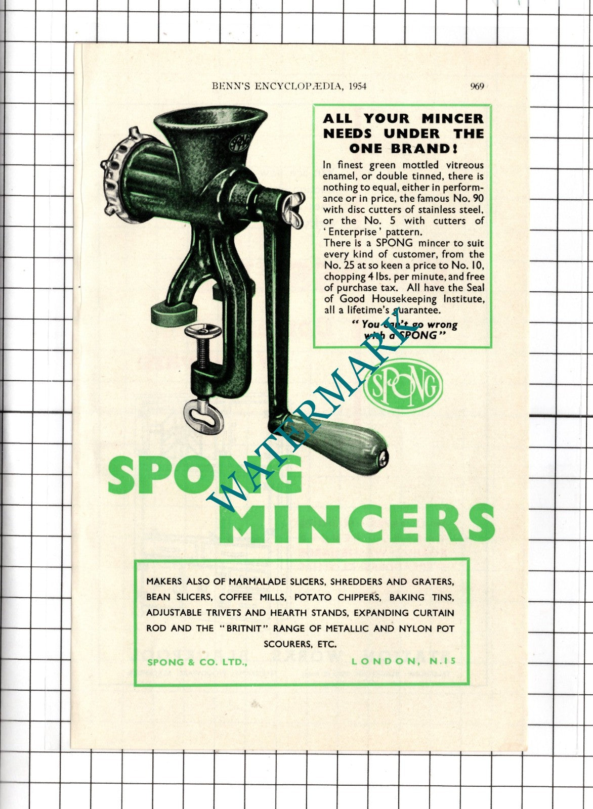 Spong & Co Ltd London  / Crossley Domestic Woodware Blackpool  - 1954 Advert