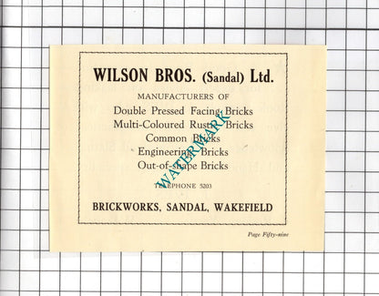 Wilson Bros (Sandal) Ltd Wakefield / J Ives Wakefield Roofer - 1939 Small Advert