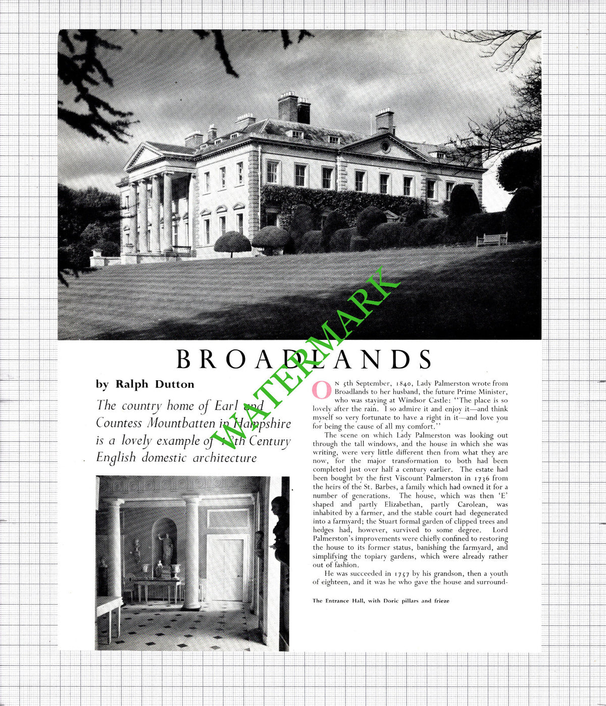 Broadlands Hampshire Earl and Countess Mountbatten Palmerston  c.1956 Article