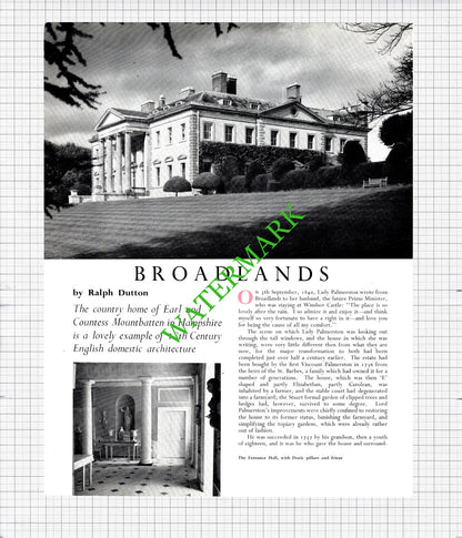 Broadlands Hampshire Earl and Countess Mountbatten Palmerston  c.1956 Article