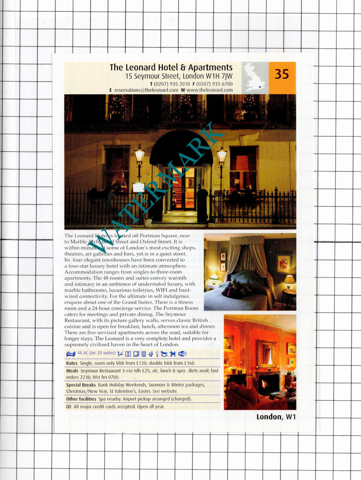 The Leonard Hotel London / 22 York Street Marylebone London Callis - 2011 Advert