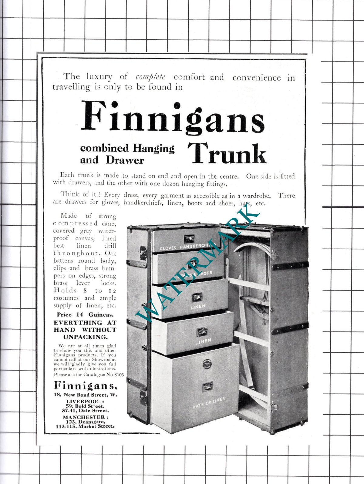 Finnigans Liverpool Advert - 1913 Cutting