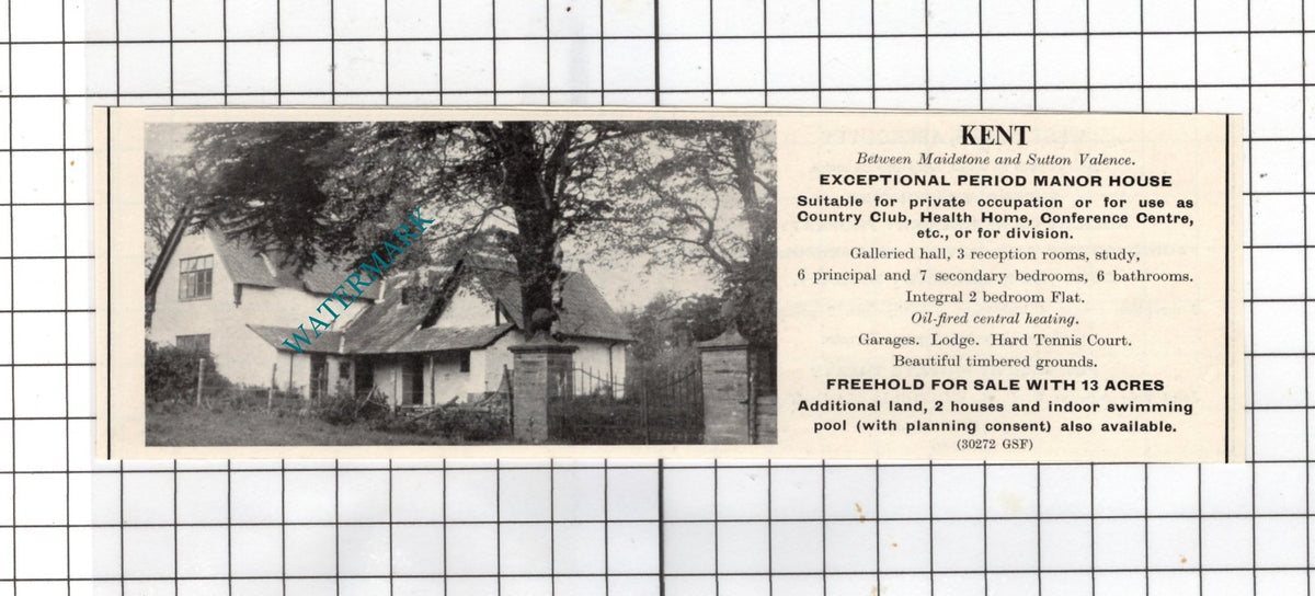 Maidstone Sutton Valence Kent Manor  -   House Sale Advert - 1967