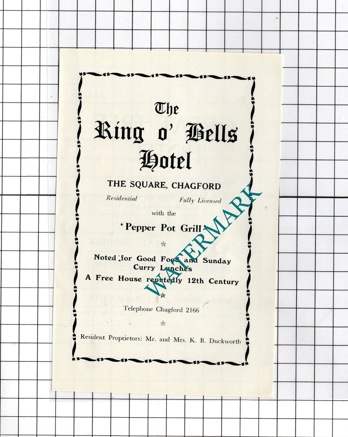 The Ring O Bells Hotel Chagford Devon / Great Tree Hotel     -c.1940s Advert