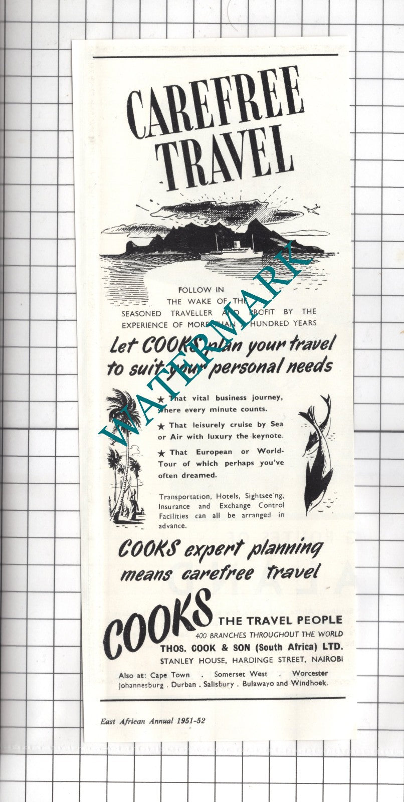 Thomas Cook & Son South Africa Ltd Nairobi Kenya Travel  - 1951 Advert