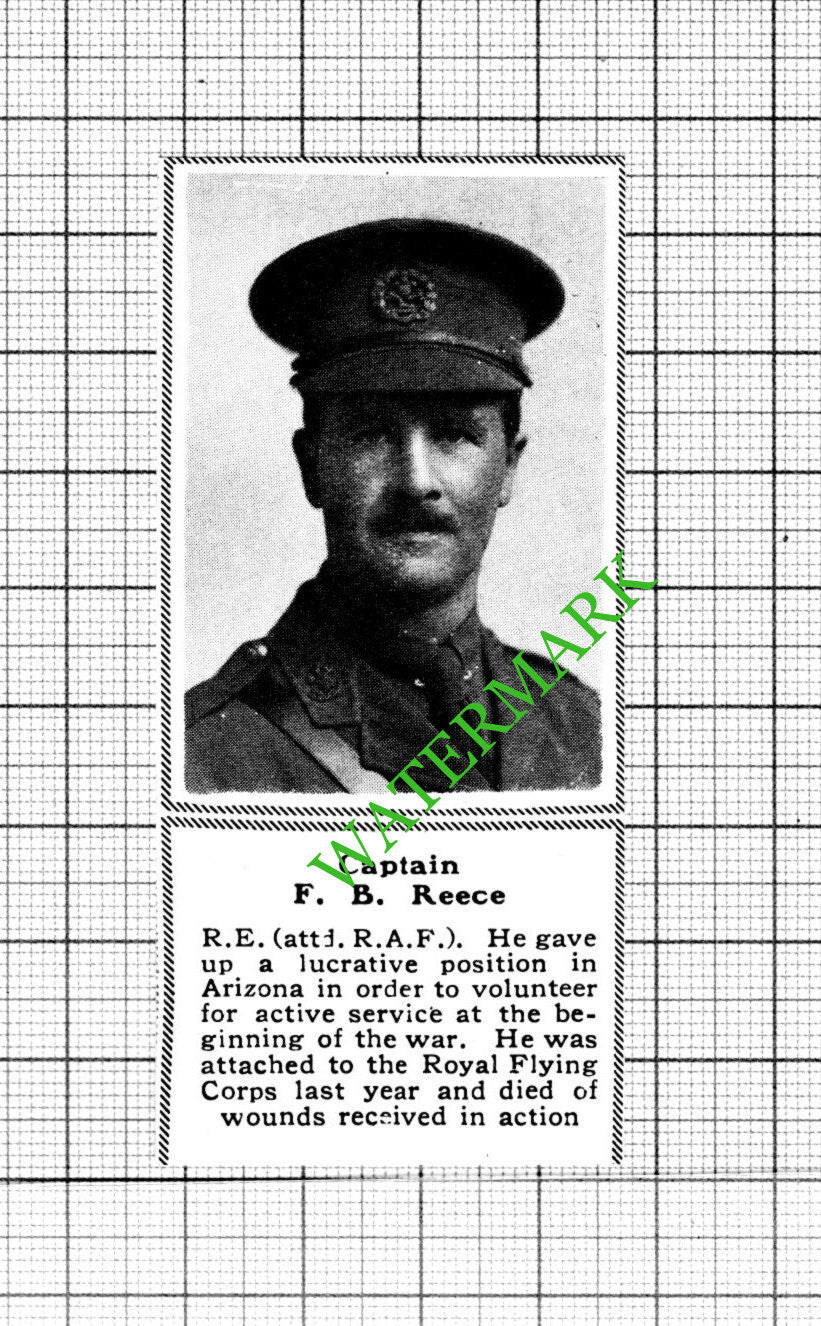 Captain F B Reece Royal Engineers Great War  WW1 - 1918 SMALL Cutting