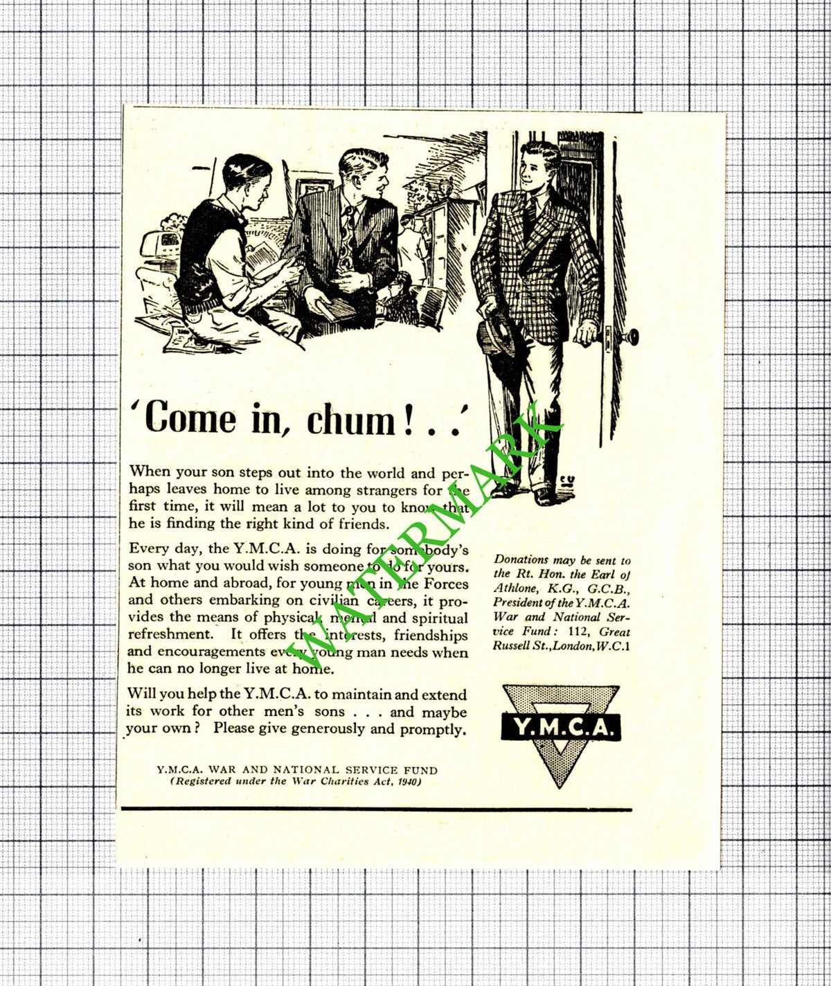 YMCA Small Advert - 1950 Cutting