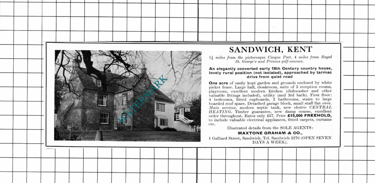 Sandwich Kent House Sale Advert - 1967 Cutting / Print