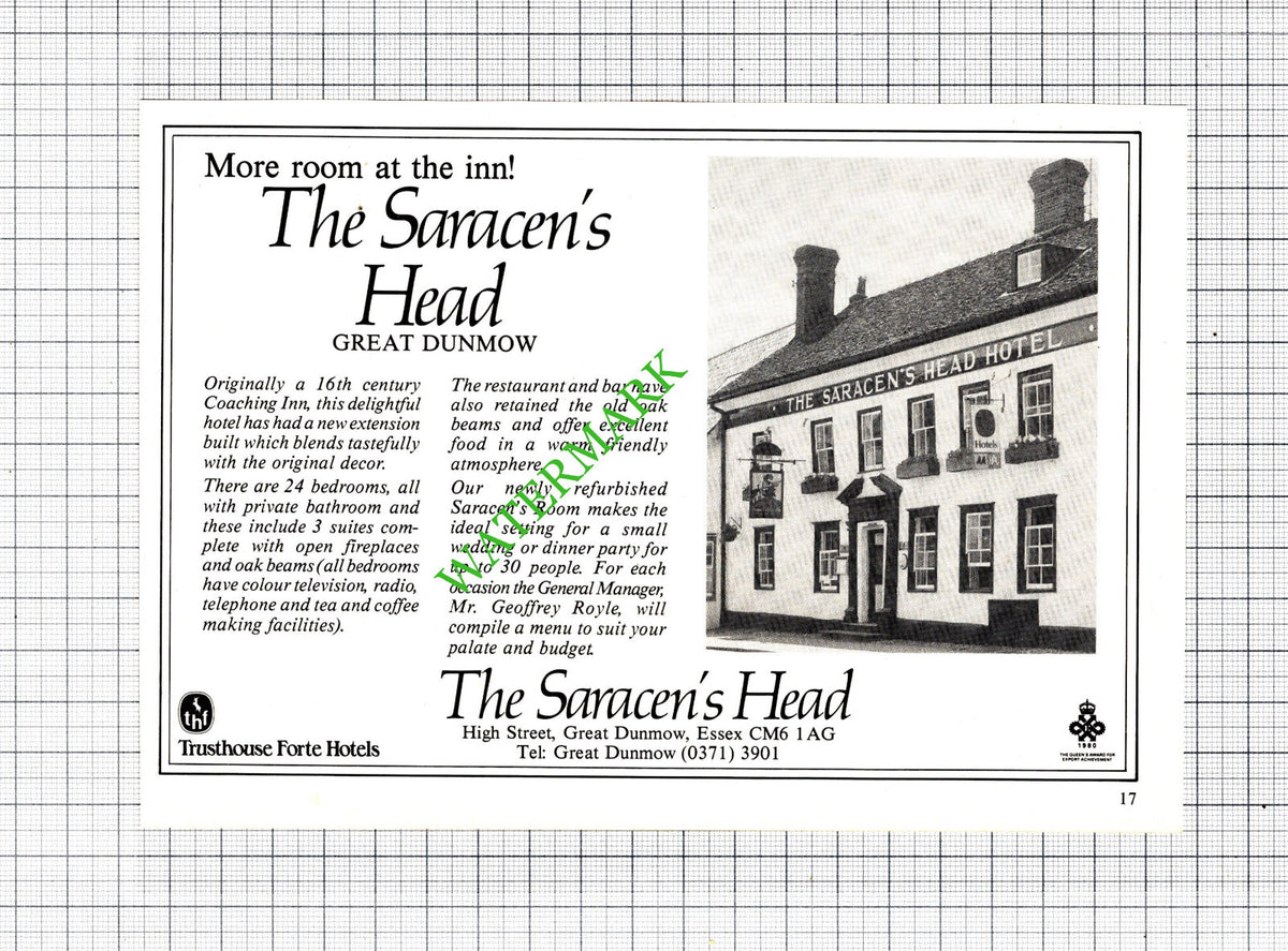 The Saracen's Head Great Dunmow Essex Geoffrey Royle Advert - 1985 Cutting