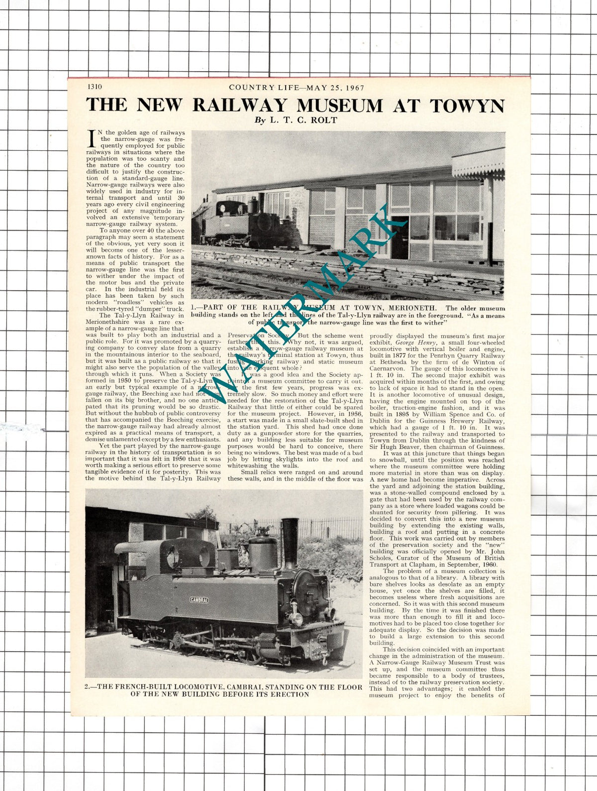 Towyn Railway Museum Tywyn Wales - 1967 Article