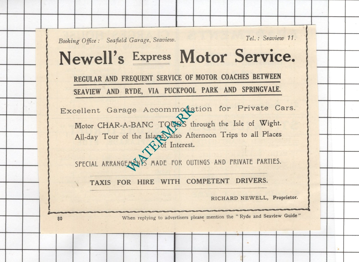 Newell's  Motor Service Richard Newell Ryde Isle Of Wight - 1938 Small Advert