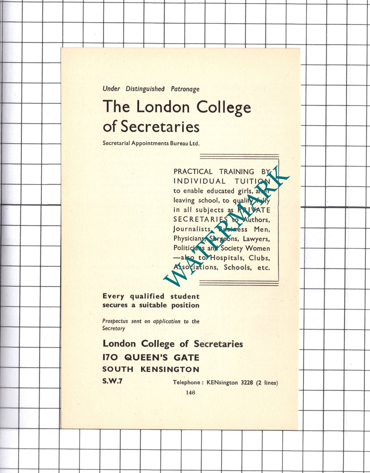 The London College Of Secretaries - 1939 Small Advert