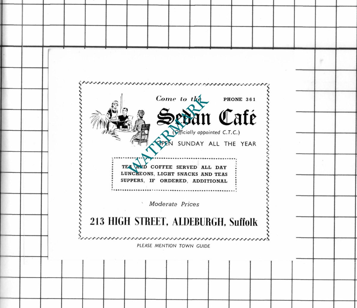 Sedan Cafe Aldeburgh Suffolk- 1952 Small Advert