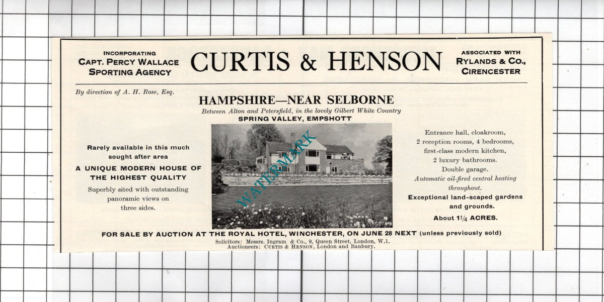 Spring Valley Empshott Hampshire  A H Rose Esq  - 1967 Small House Sale Advert