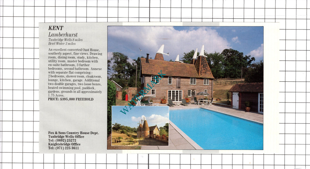Lamberhurst Kent Oast House Sale Advert - 1991 Clipping / Print