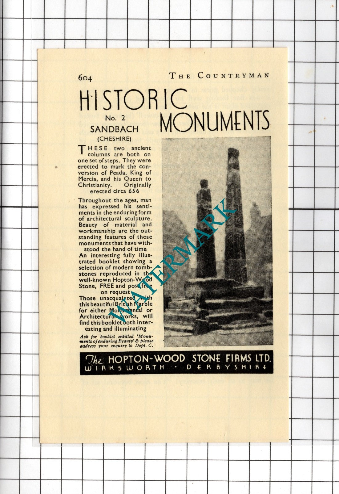 The Hopton-Wood Stone Firms Ltd Wirksworth Derbyshire Sandbach  - 1936  Advert