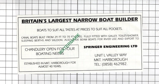 Springer Engineering Ltd  Market Harborough Leicestershire  - 1990 Small Advert