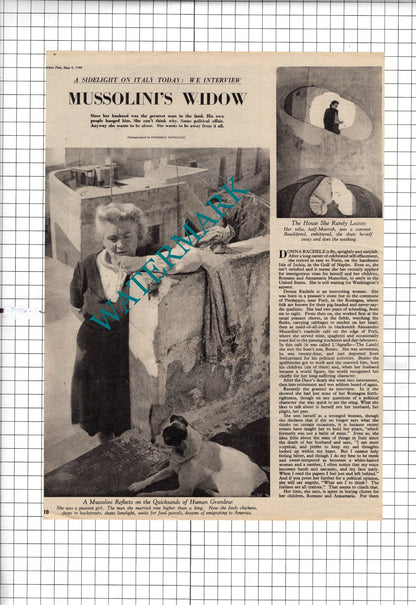 Donna Rachele Mussolini Widow   - 1948 Article