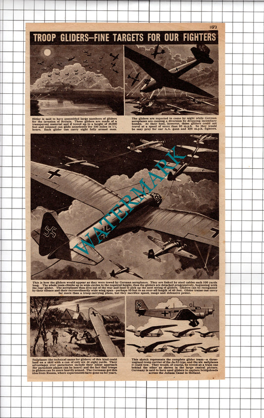 German Glider Planes  World War Two WW2 - 1940 Cutting