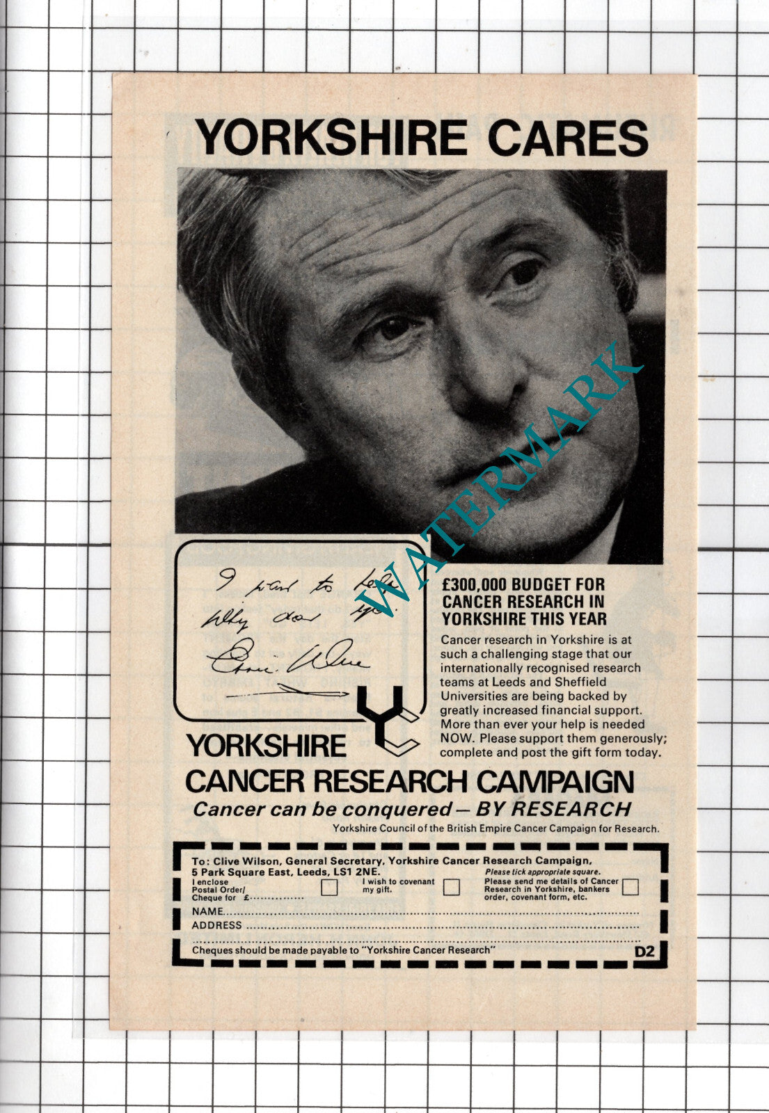Ernie Wise Yorkshire Cancer Research Campaign Advert - 1974 Cutting