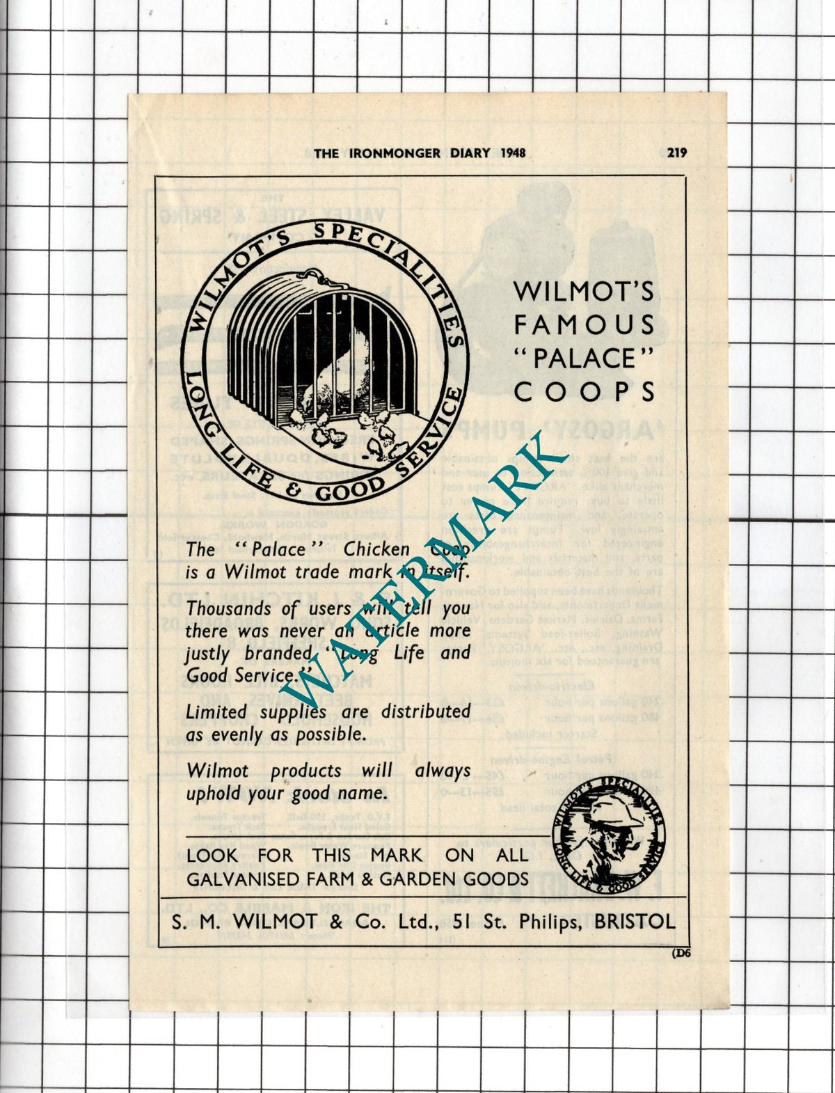 S M Wilmot & Co Ltd Bristol Chicken Coops  - 1948 Small Advert