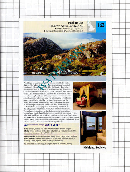 Pool House Poolewe Wester Ross / Eddrachilles Hotel Scourie  -2011 Advert