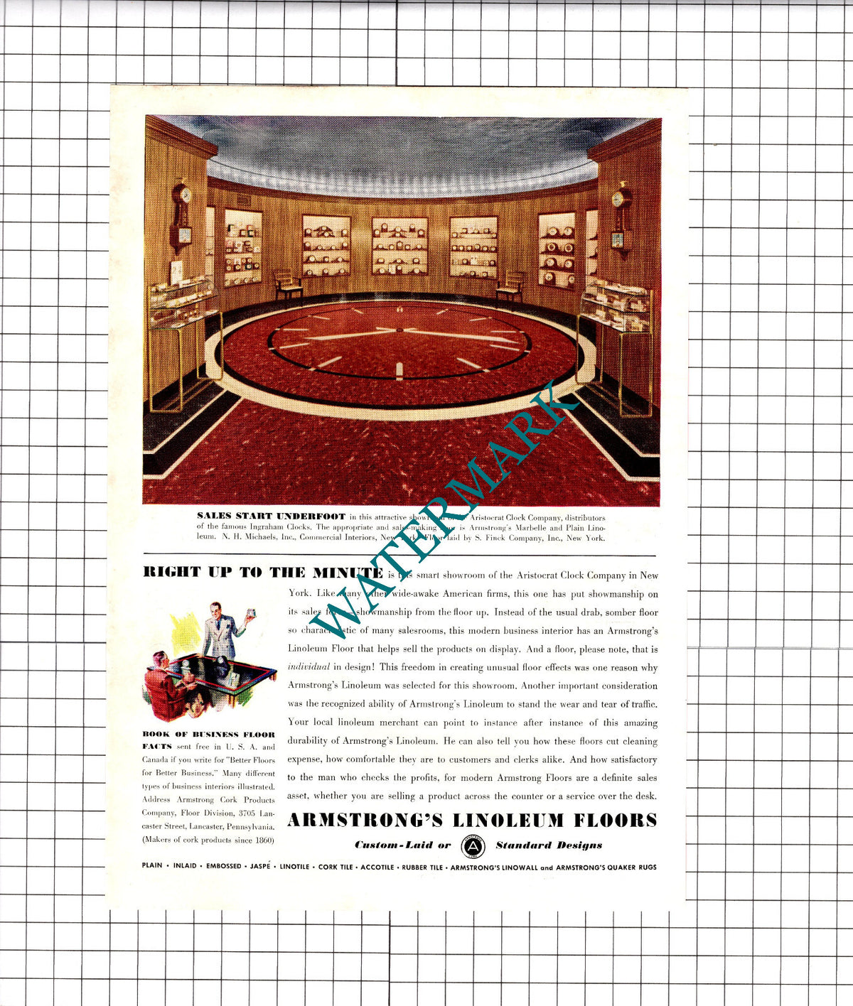 Aristocrat Clock Company New York Armstrong's Linoleum Advert- 1937 Clipping