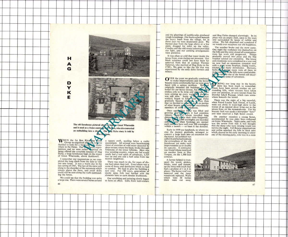 Hag Dyke Kettlewell Yorkshire 1st Ben Rhydding Scouts   - 1968 Article/ Print